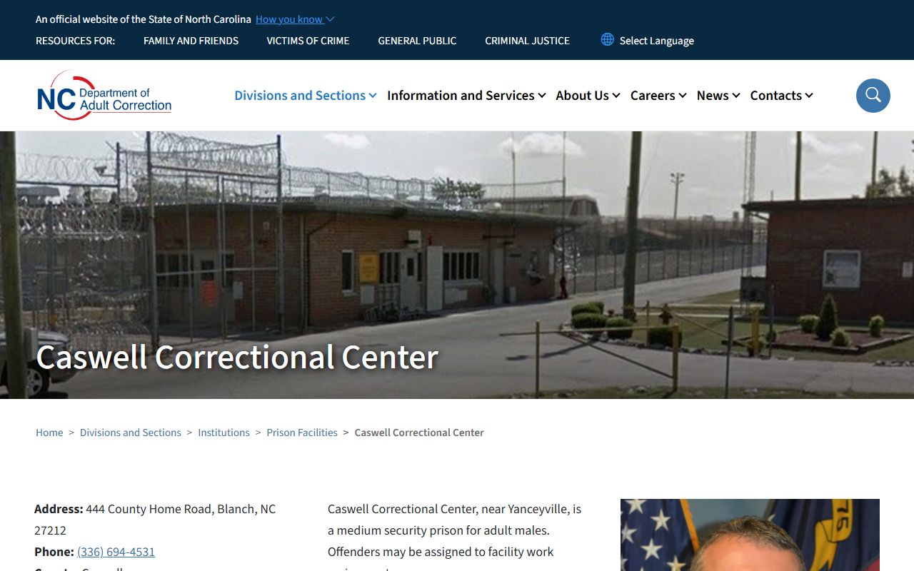 Caswell Correctional Center inmate lookup and facility information from NC DAC