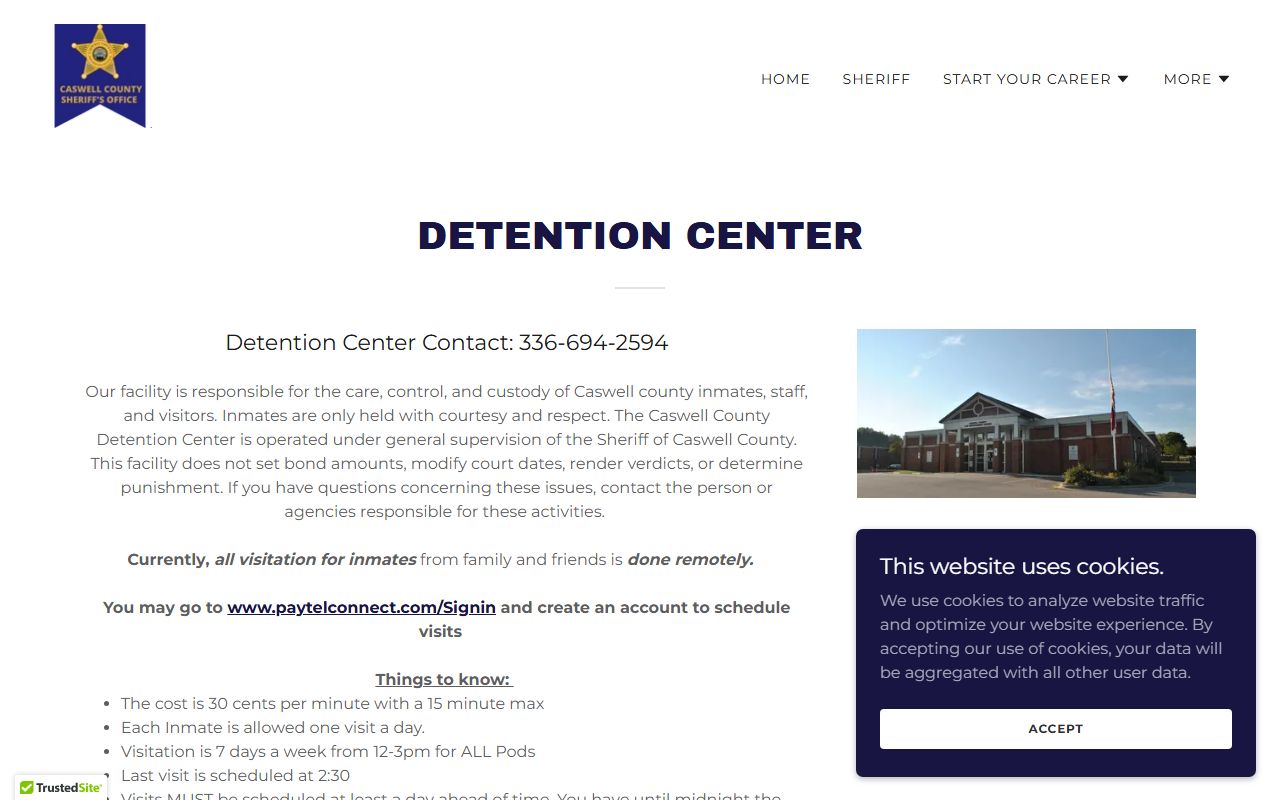 Caswell County Sheriff's detention page with jail contact and visitation details